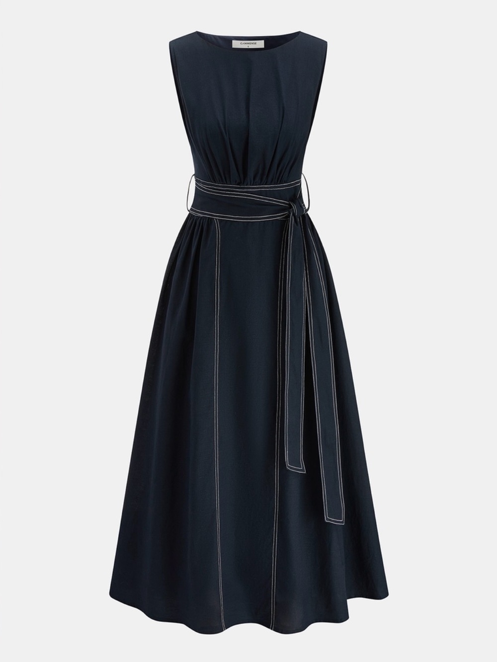 Commense Navy Sleeveless Maxi Dress with Contrast Stitching